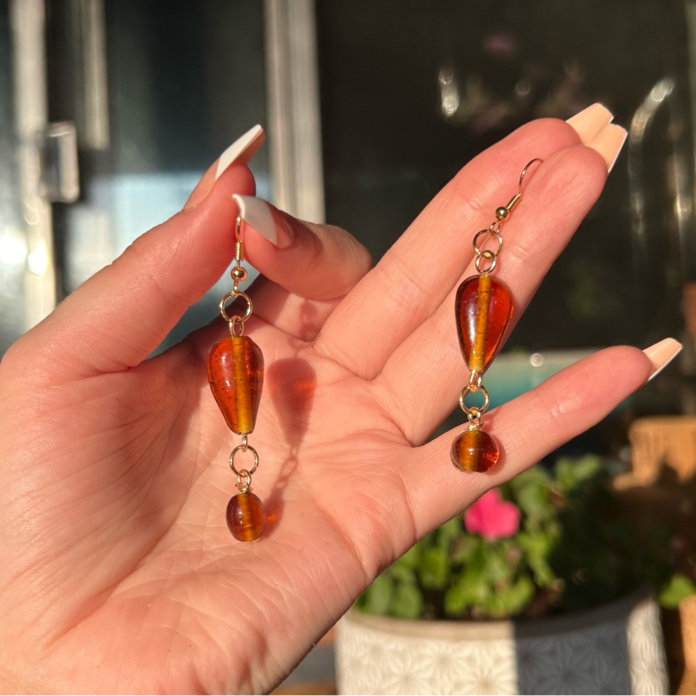 Rust orange glass drop earrings